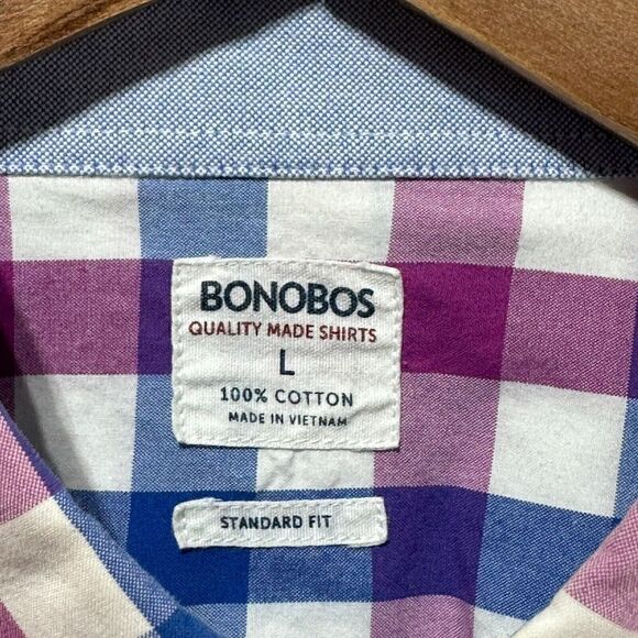 Bonobos Standard Fit Shirt Men's Large Blue Purple Check Button Down Long Sleeve - Picture 7 of 11